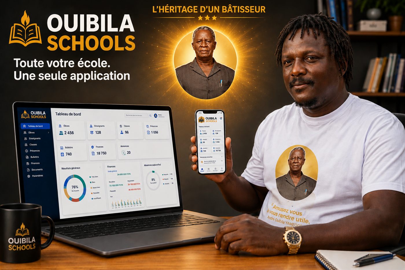 OUIBILA SCHOOLS sur ordinateur et téléphone
